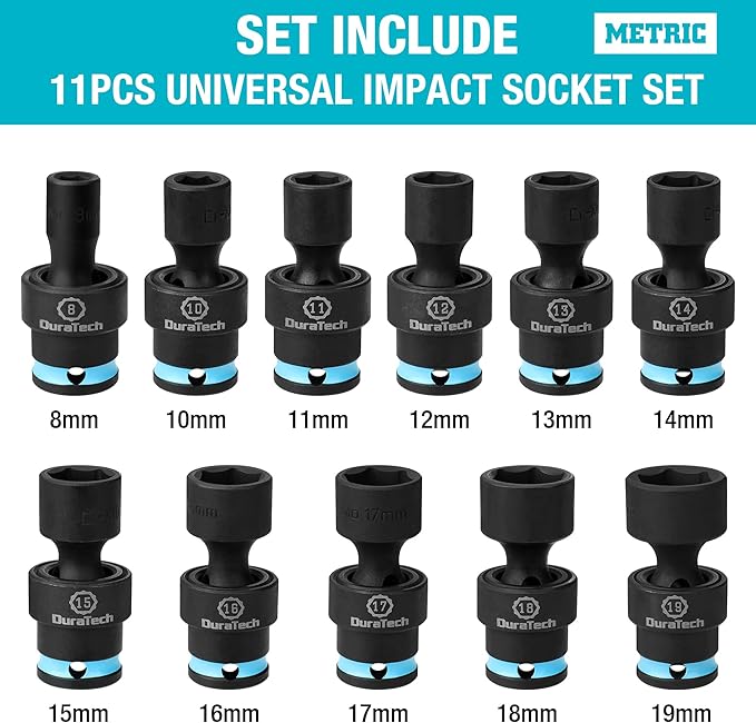 DURATECH 3/8" Drive Impact Swivel Socket Set with Storage Case(8-19mm)