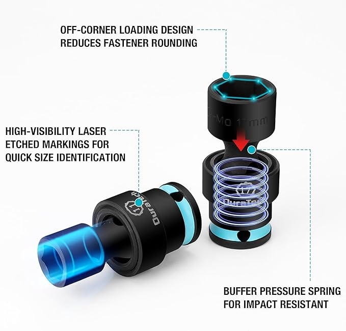 DURATECH 3/8" Drive Impact Swivel Socket Set with Storage Case(8-19mm)
