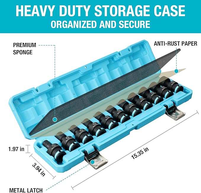 DURATECH 3/8" Drive Impact Swivel Socket Set with Storage Case(8-19mm)