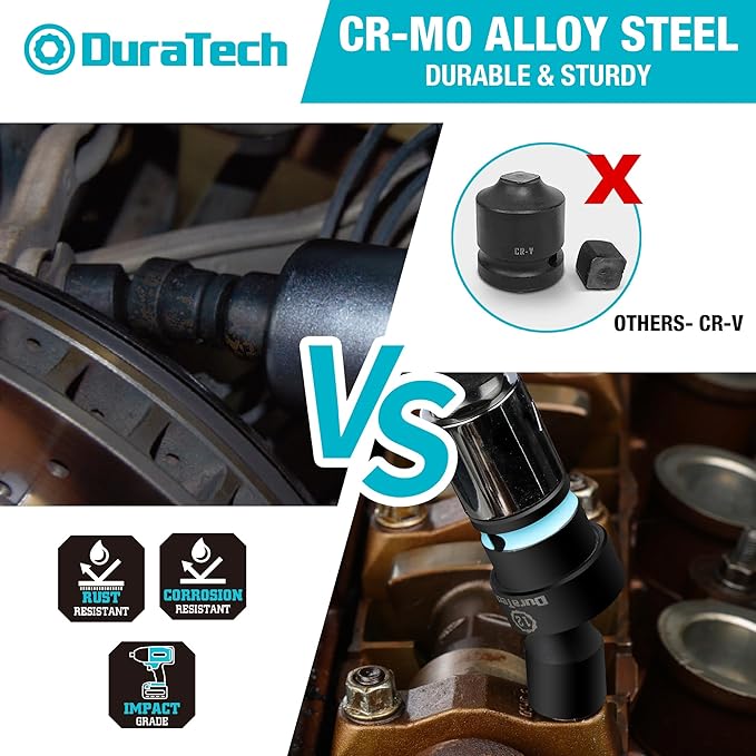 DURATECH 3/8" Drive Impact Swivel Socket Set with Storage Case(8-19mm)