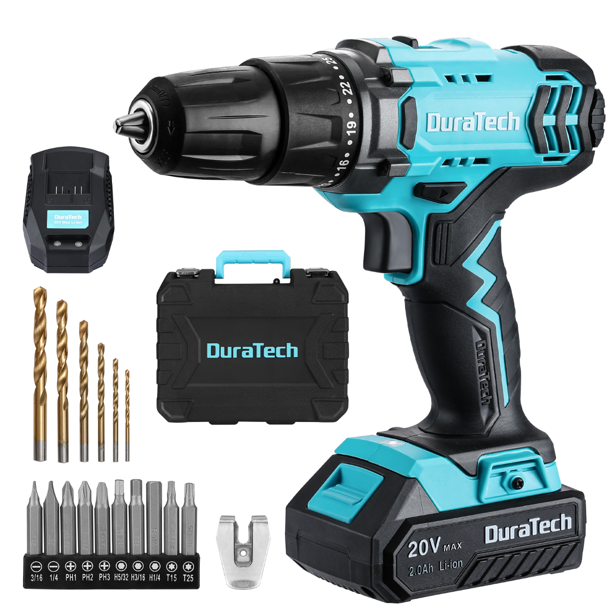 DURATECH 20V Cordless Electric Power Drill Driver Set