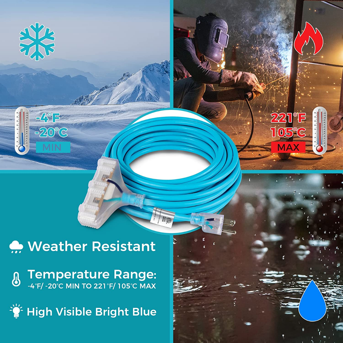 DURATECH 3FT/6FT/25FT/50FT Outdoor Extension Cord