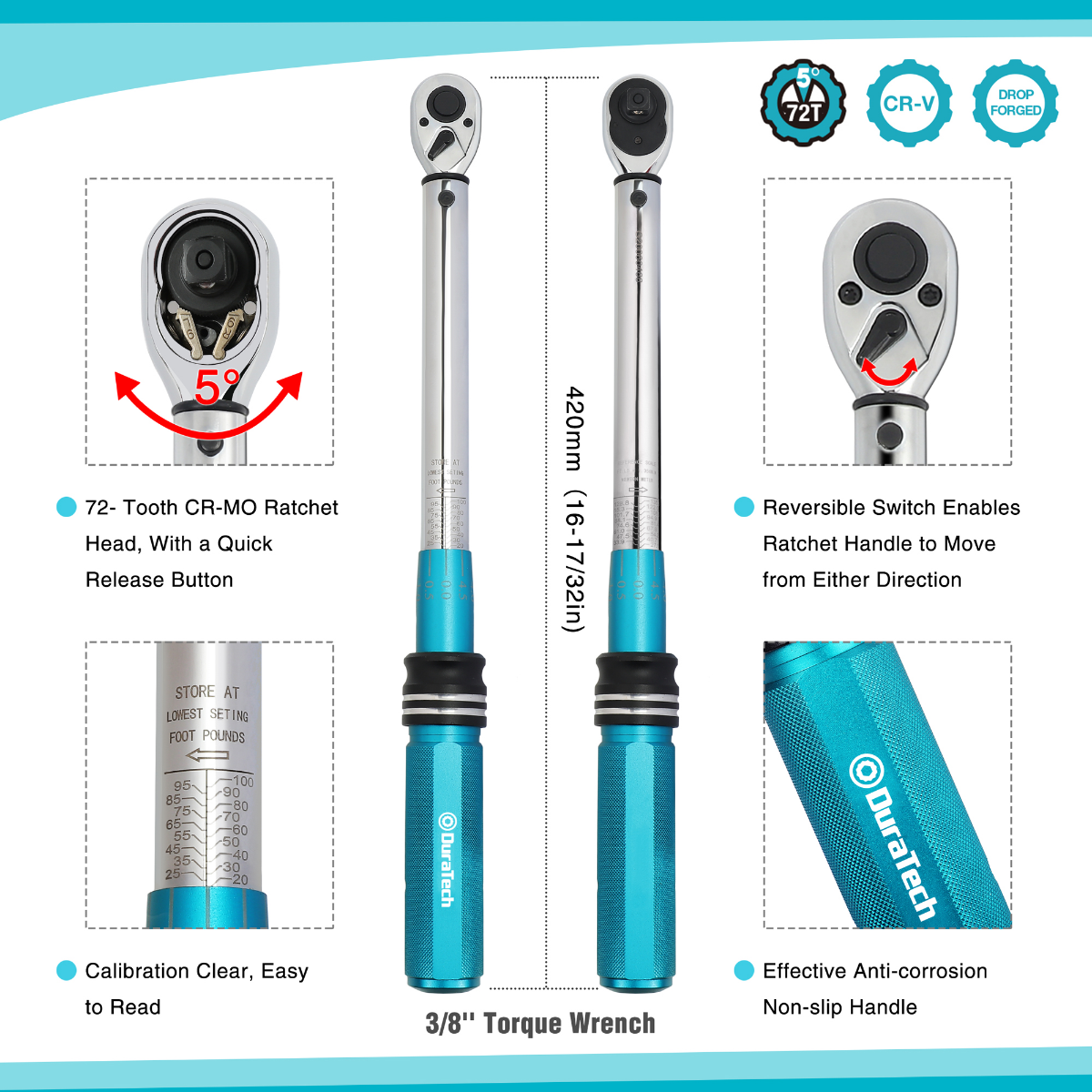 DURATECH 1/2, 3/8-Inch Drive Click Torque Wrench