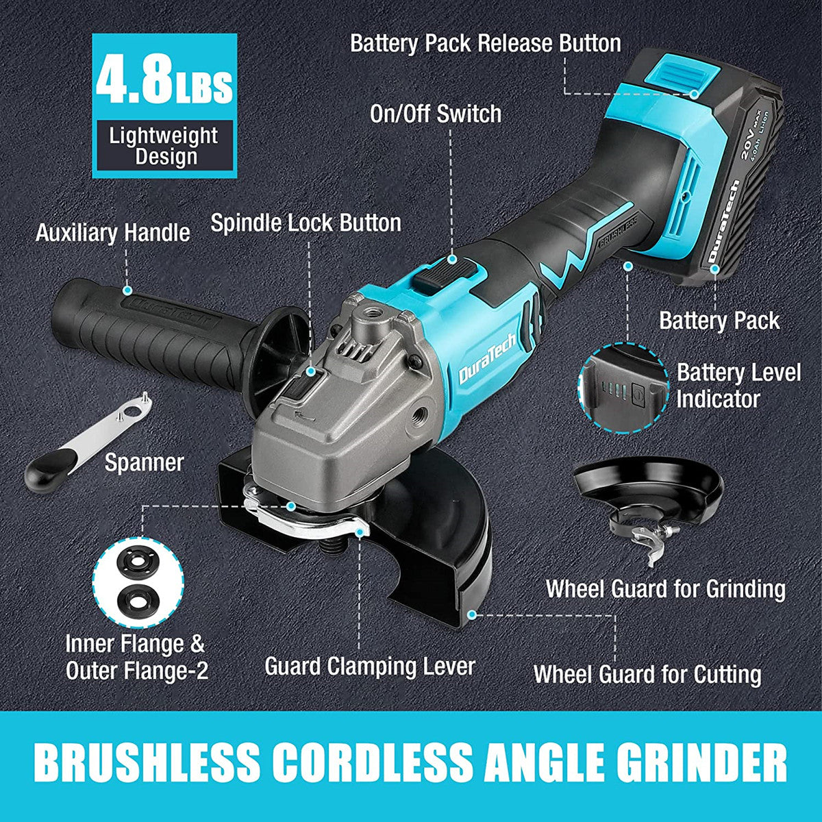 DURATECH 20V Cordless Angle Grinder Kit