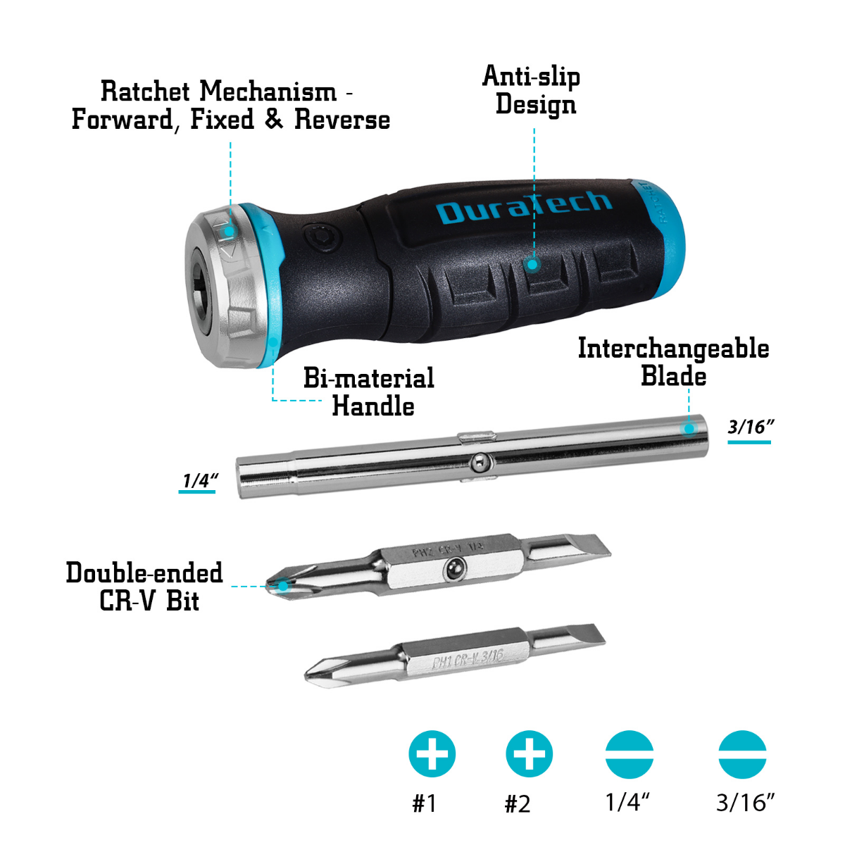 DURATECH 6-in-1 Ratcheting Screwdriver