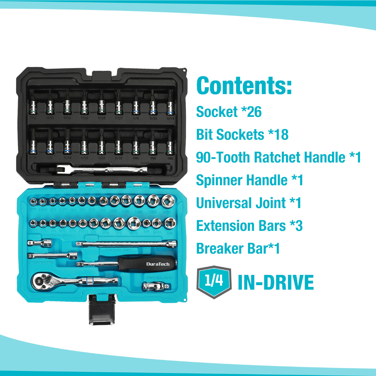 DURATECH 51-Piece 1/4" Socket Set  SAE & Metric