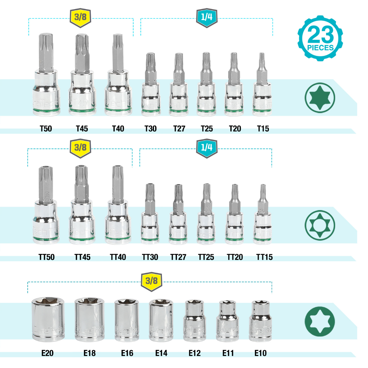 DURATECH 23-Piece Torx Bit Socket and External Torx Socket Set