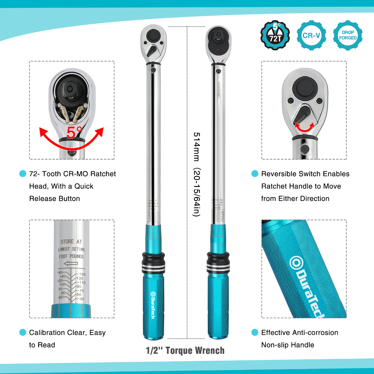 DURATECH 1/2, 3/8-Inch Drive Click Torque Wrench