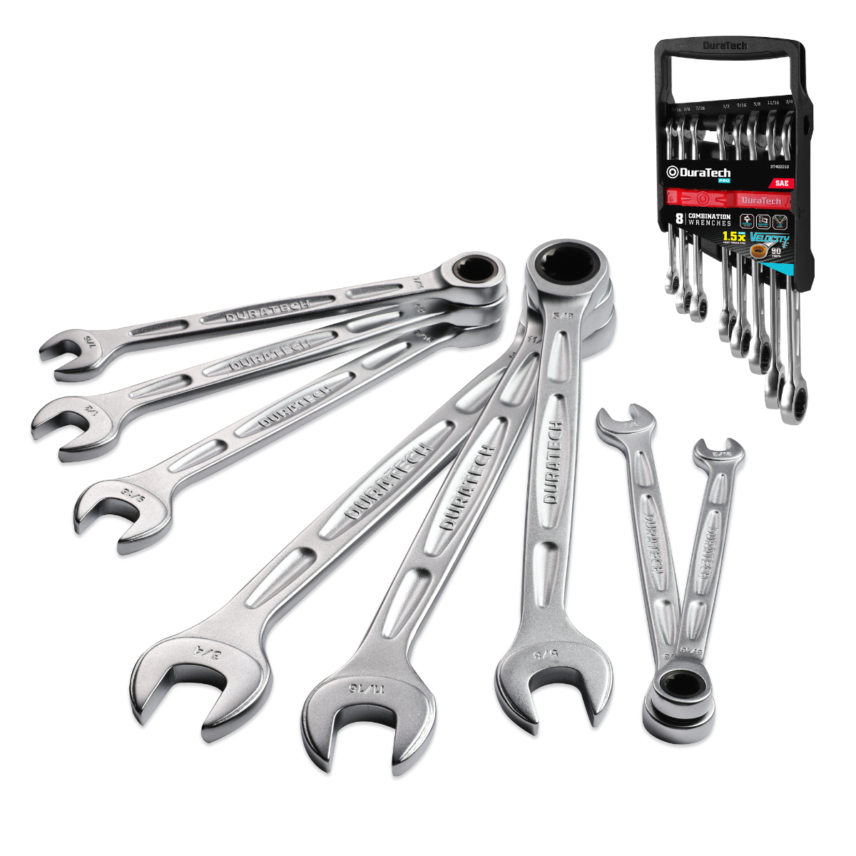 DURATECH 8-Piece Combination Ratchet Wrenches Set, SAE/Metric