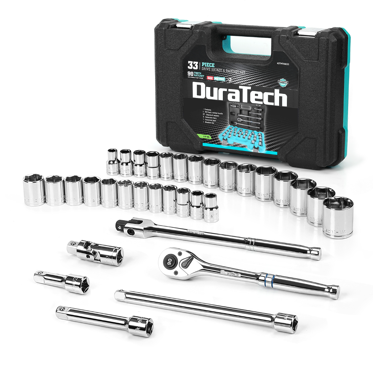 DURATECH 33-Piece 1/2" Drive Socket Set SAE & Metric