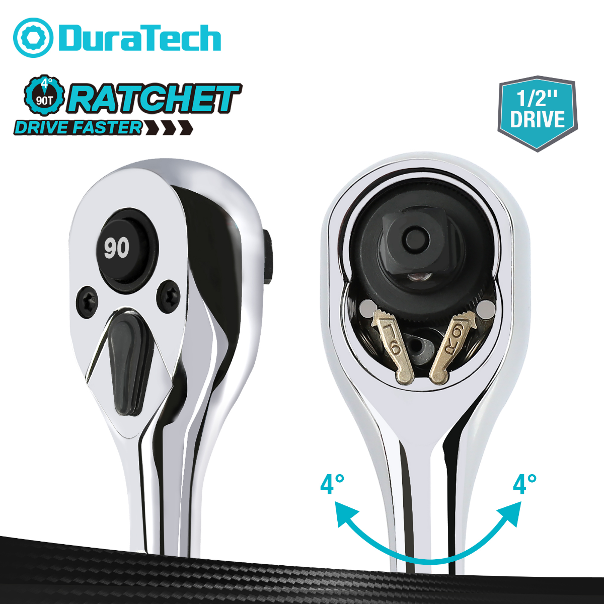 DURATECH 1/2, 1/4, 3/8-Inch Drive Socket Wrench, 90-Tooth Quick-release Ratchet Wrench