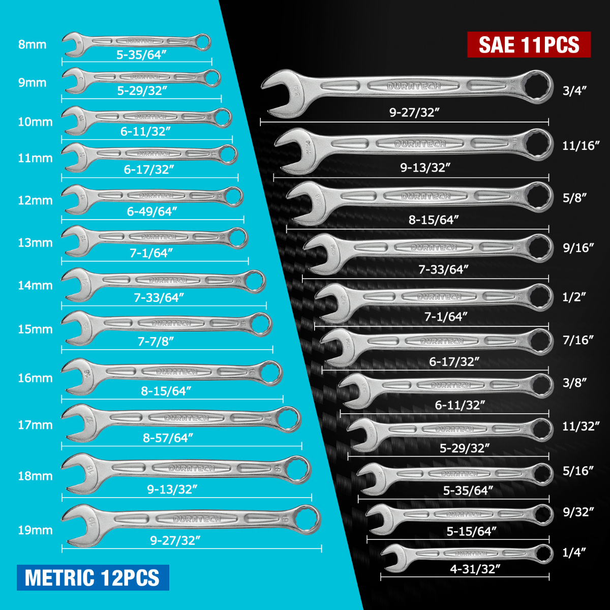 DURATECH 11-Piece Combination Wrench Set