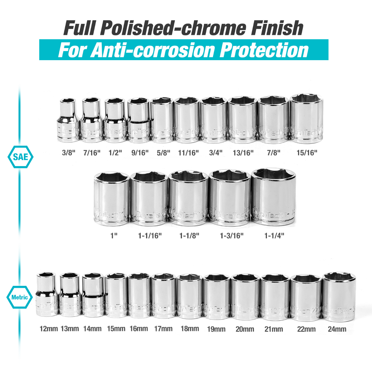 DURATECH 33-Piece 1/2" Drive Socket Set SAE & Metric