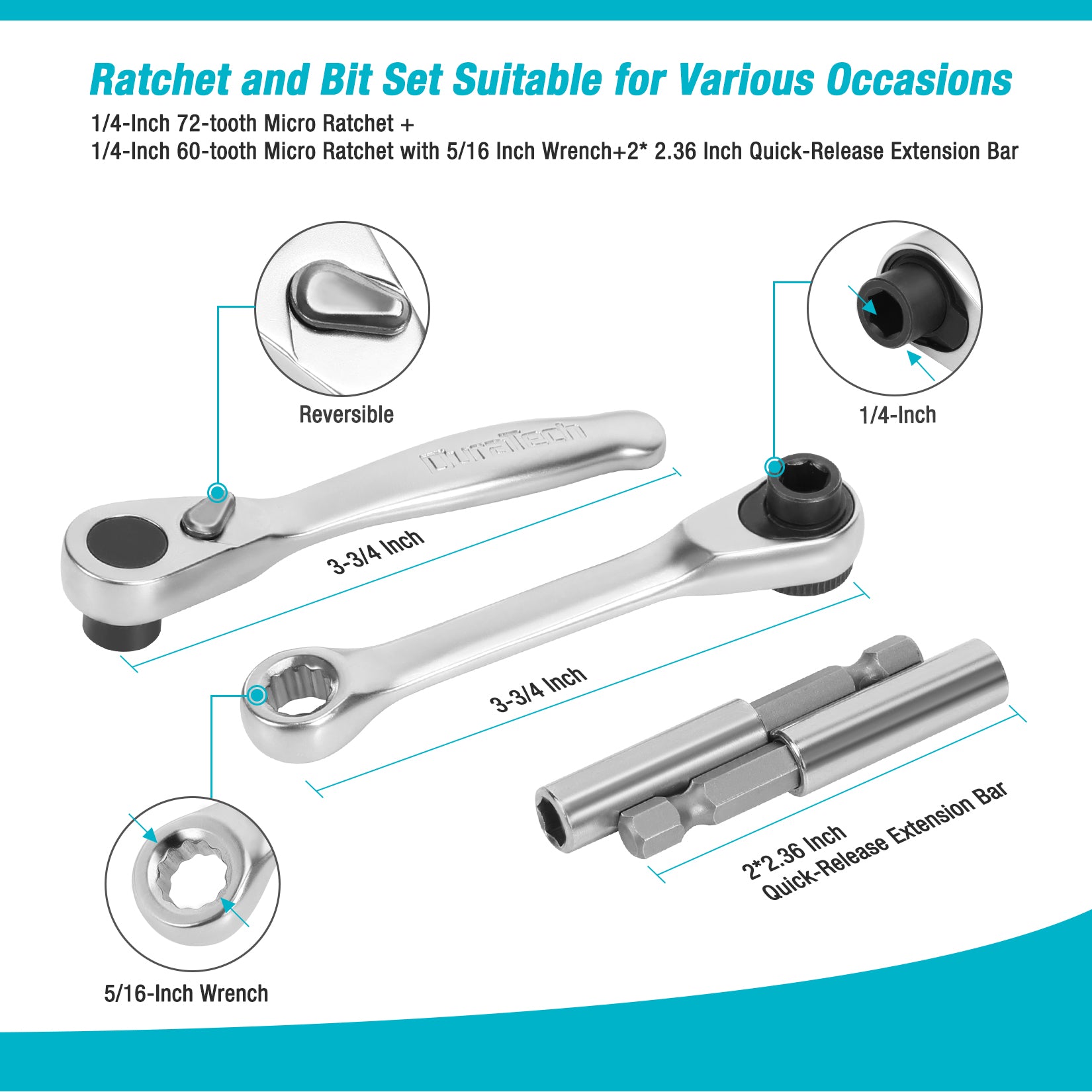 DURATECH 56-Piece 1/4" Ratchet Wrench and Screwdriver Bit Set