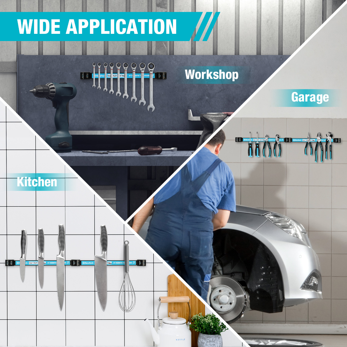 DURATECH 4-Piece 12" Magnetic Tool Holder Strip