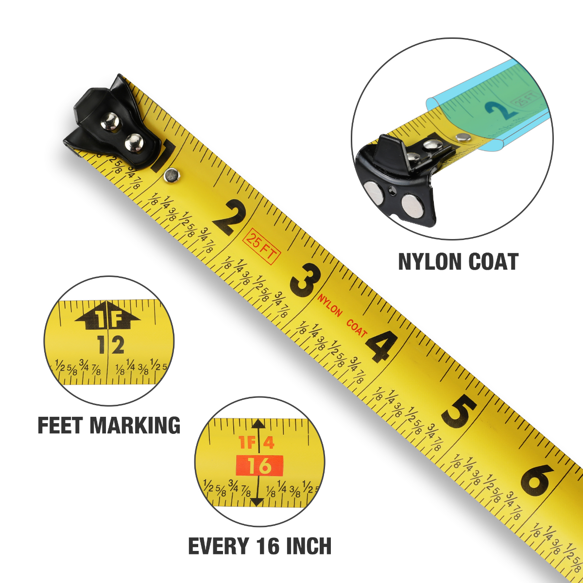 DURATECH Magnetic Tape Measure 25FT