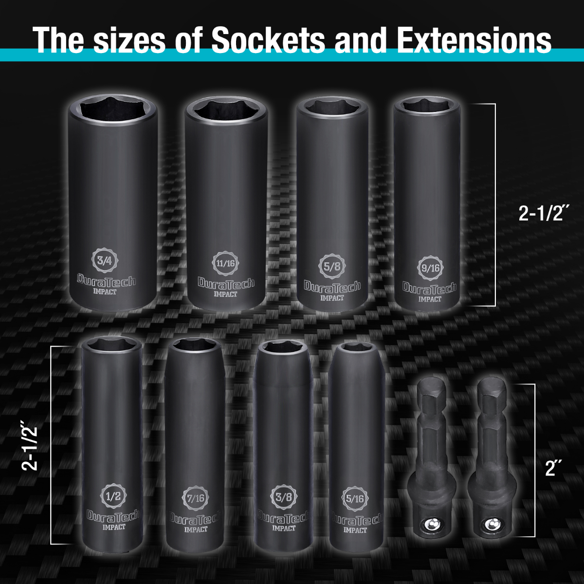 DURATECH 10-Piece 3/8" Drive 6 Point Deep Impact Socket Set, SAE/Metric