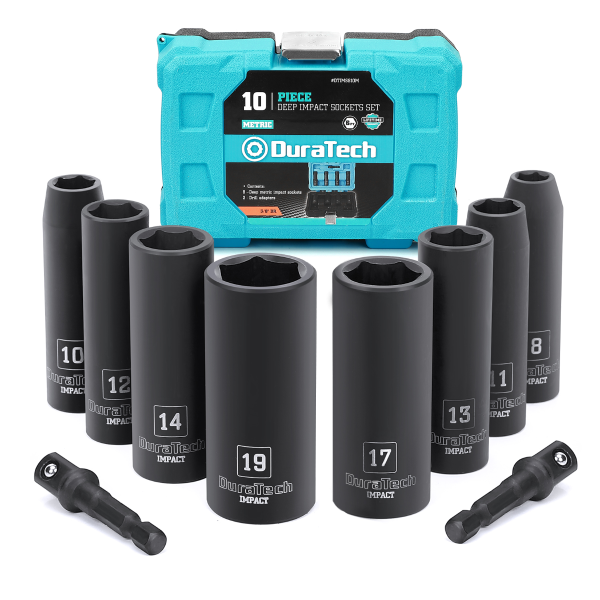 DURATECH 10-Piece 3/8" Drive 6 Point Deep Impact Socket Set, SAE/Metric