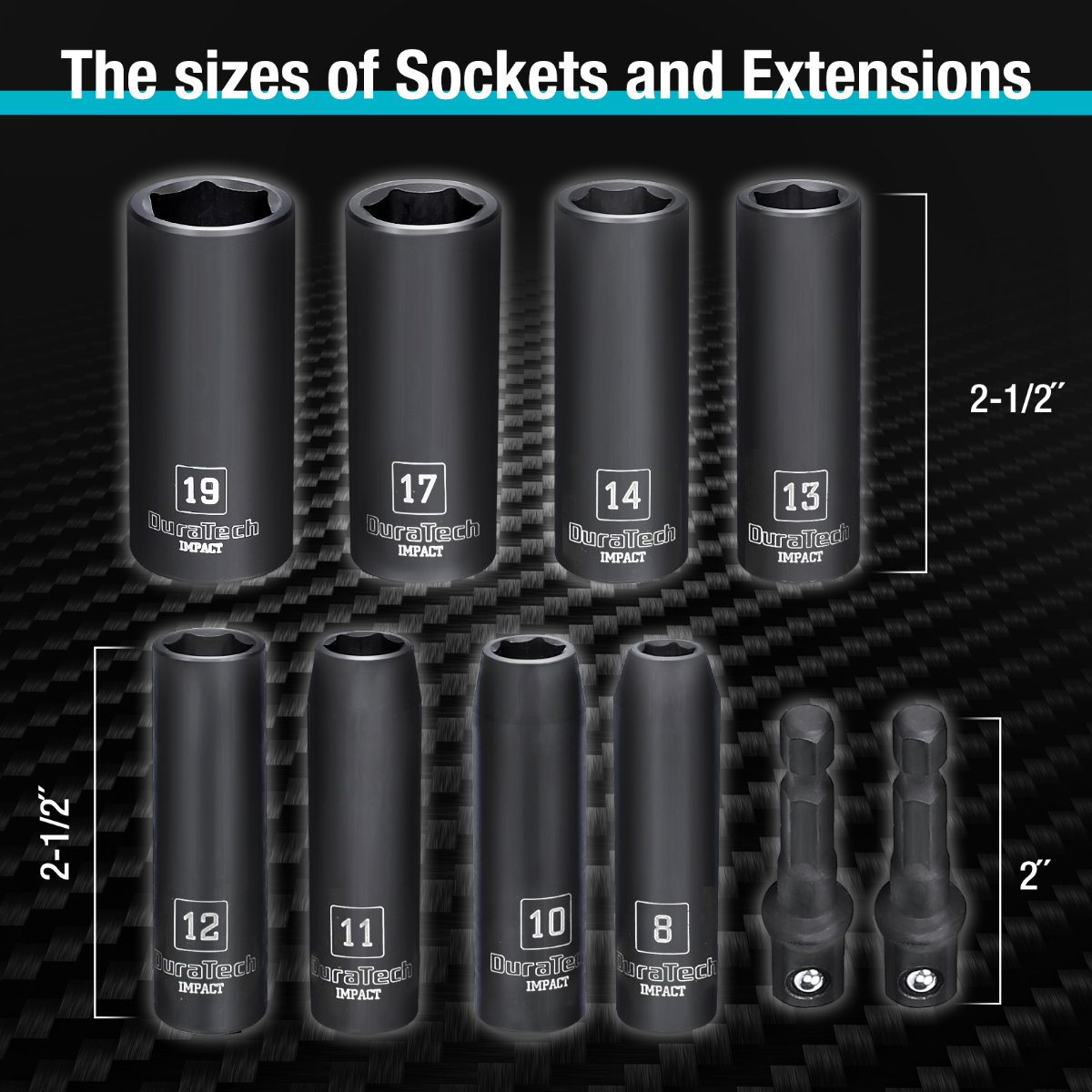 DURATECH 10-Piece 3/8" Drive 6 Point Deep Impact Socket Set, SAE/Metric