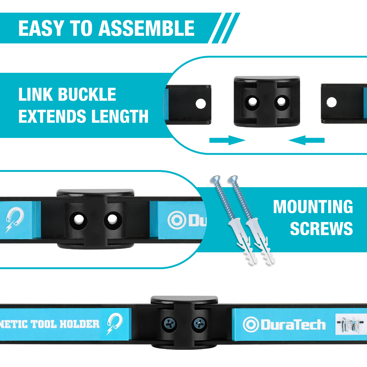 DURATECH 4-Piece 12" Magnetic Tool Holder Strip