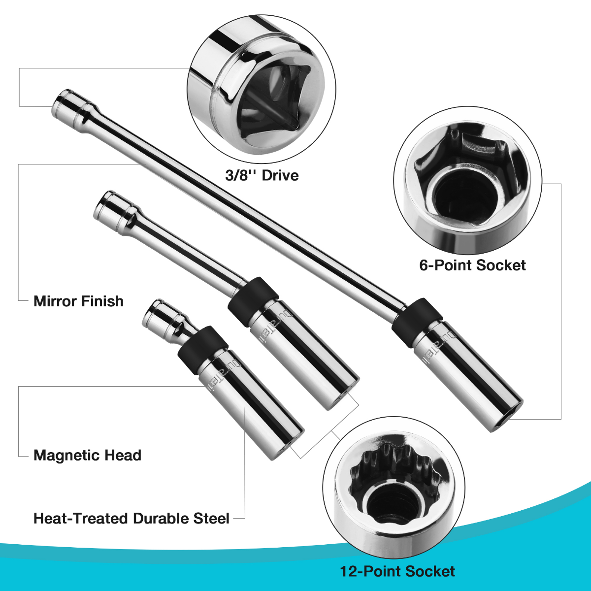 DURATECH 3-Piece Magnetic Swivel Spark Plug Socket Set