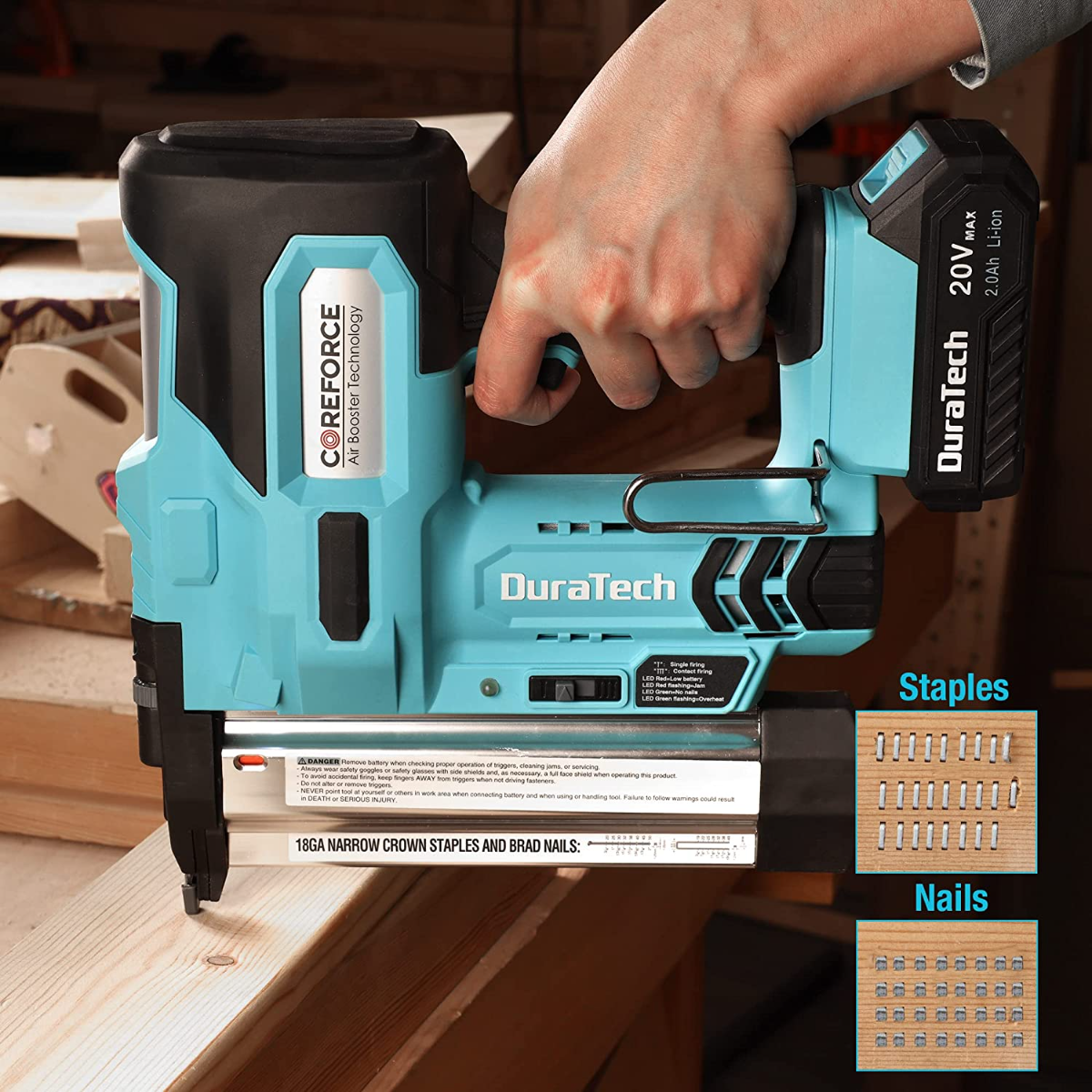 DURATECH 20V Cordless 18 Gauge 2 IN 1 Cordless Brad Nailer