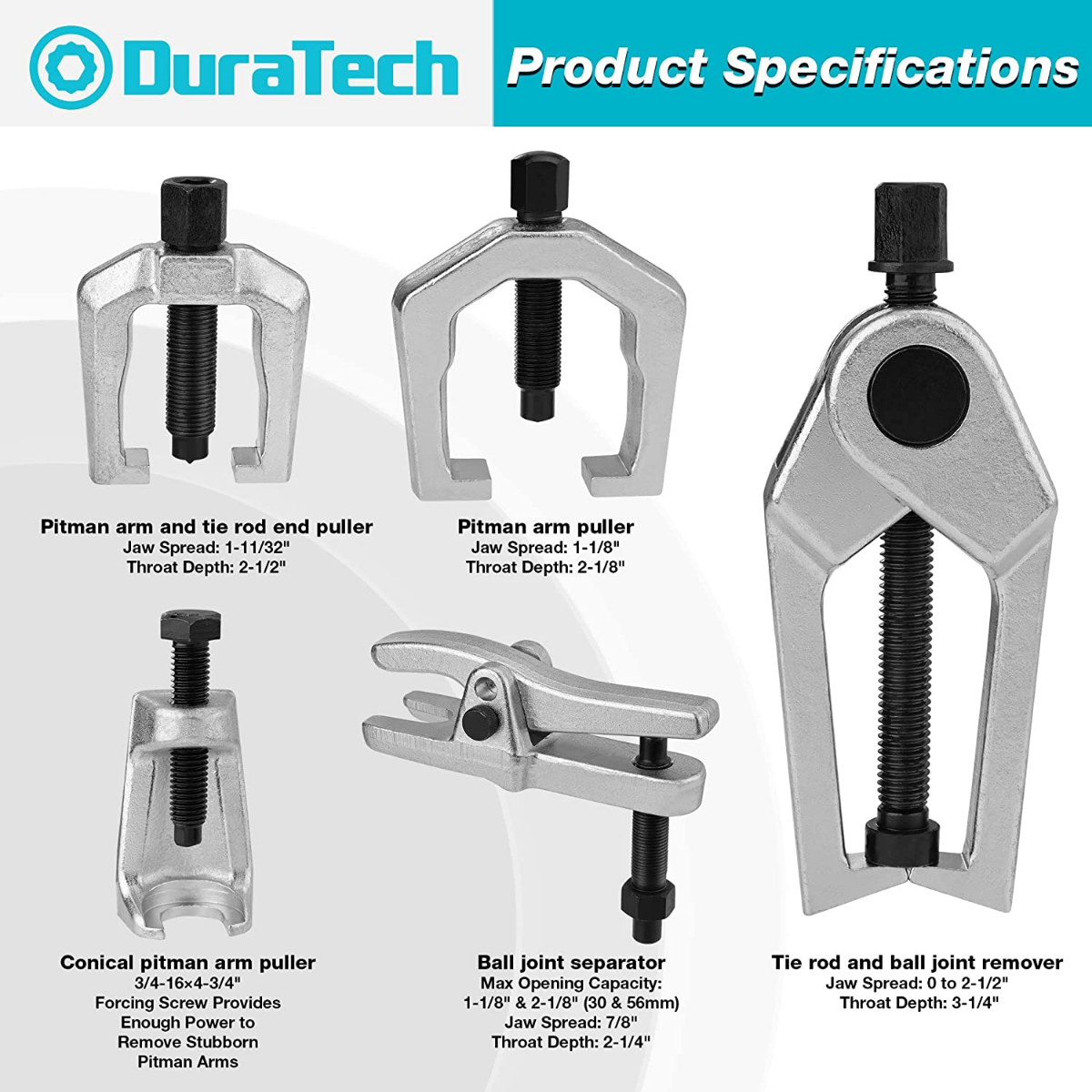 DURATECH 5-Piece Ball Joint Separator, Pitman Arm Puller, Tie Rod End Tool Set