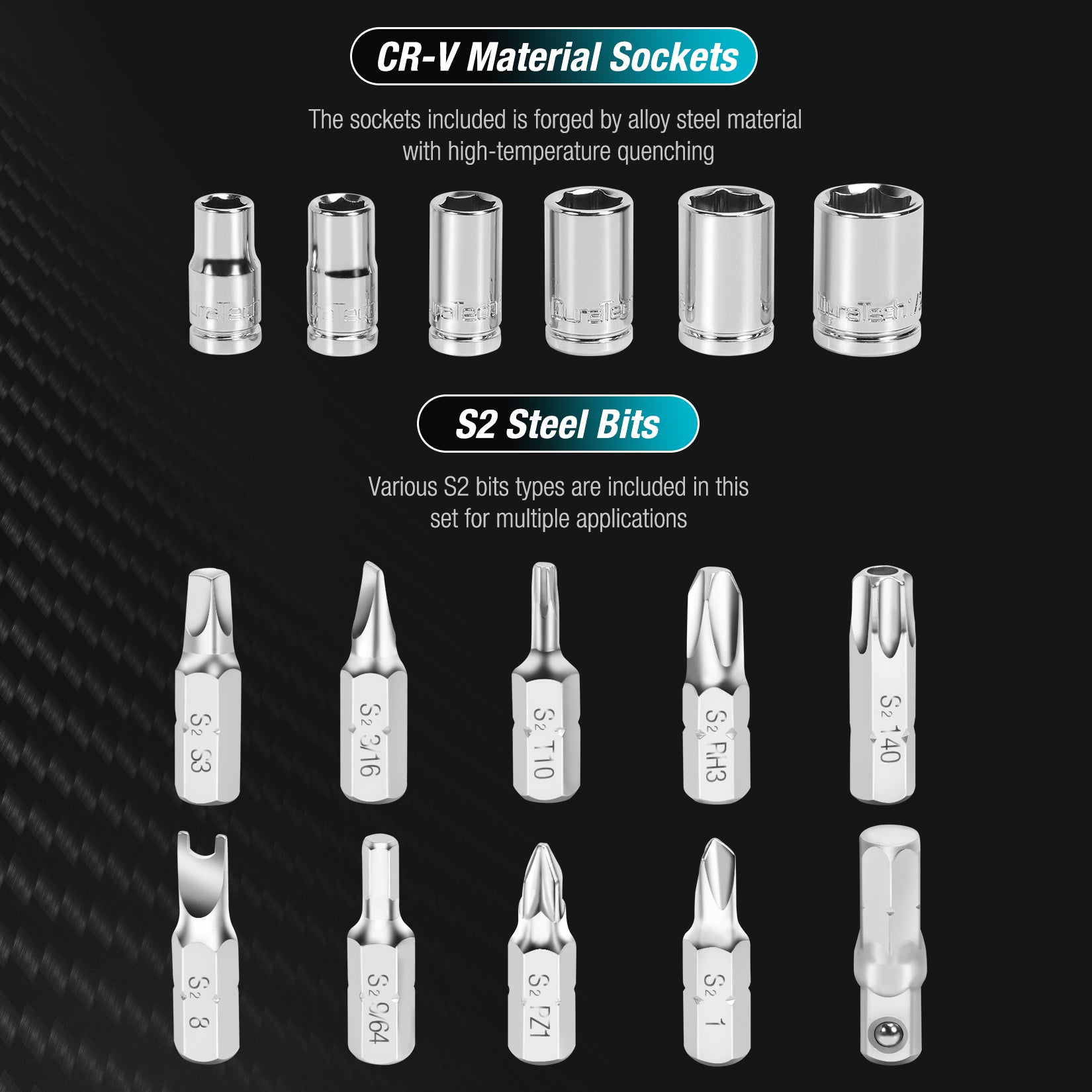 DURATECH 56-Piece 1/4" Ratchet Wrench and Screwdriver Bit Set