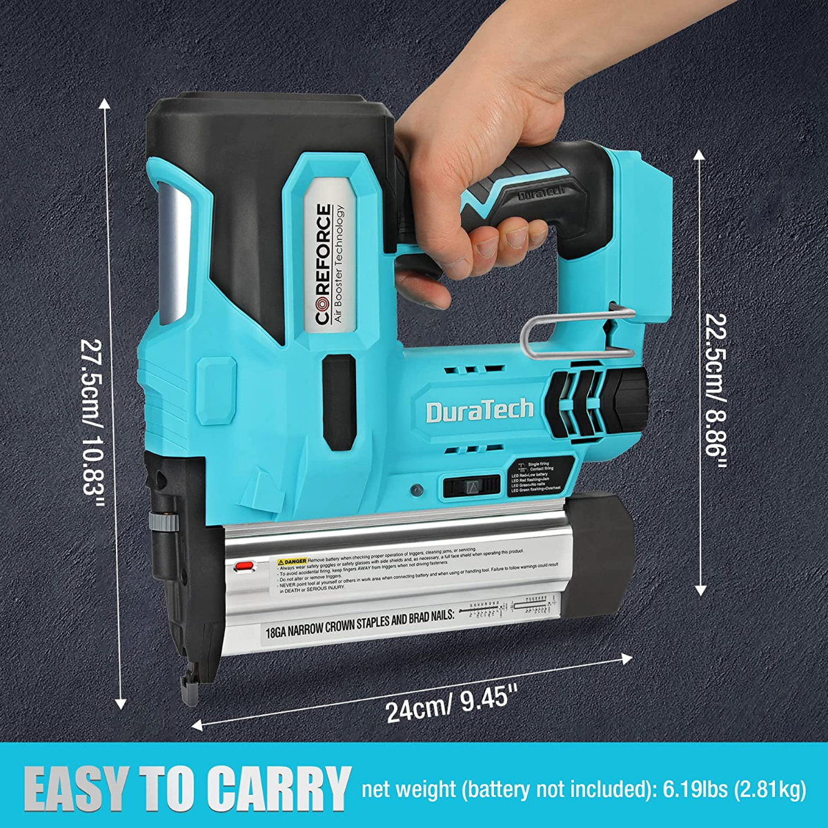 DURATECH 20V Cordless 18 Gauge 2 IN 1 Cordless Brad Nailer