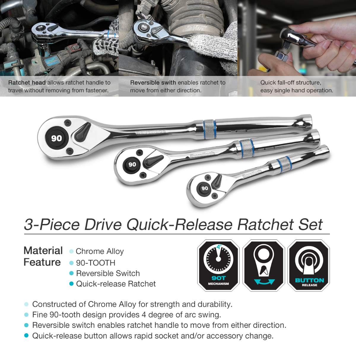 DURATECH 3-Piece Socket Wrench with EVA Organizer