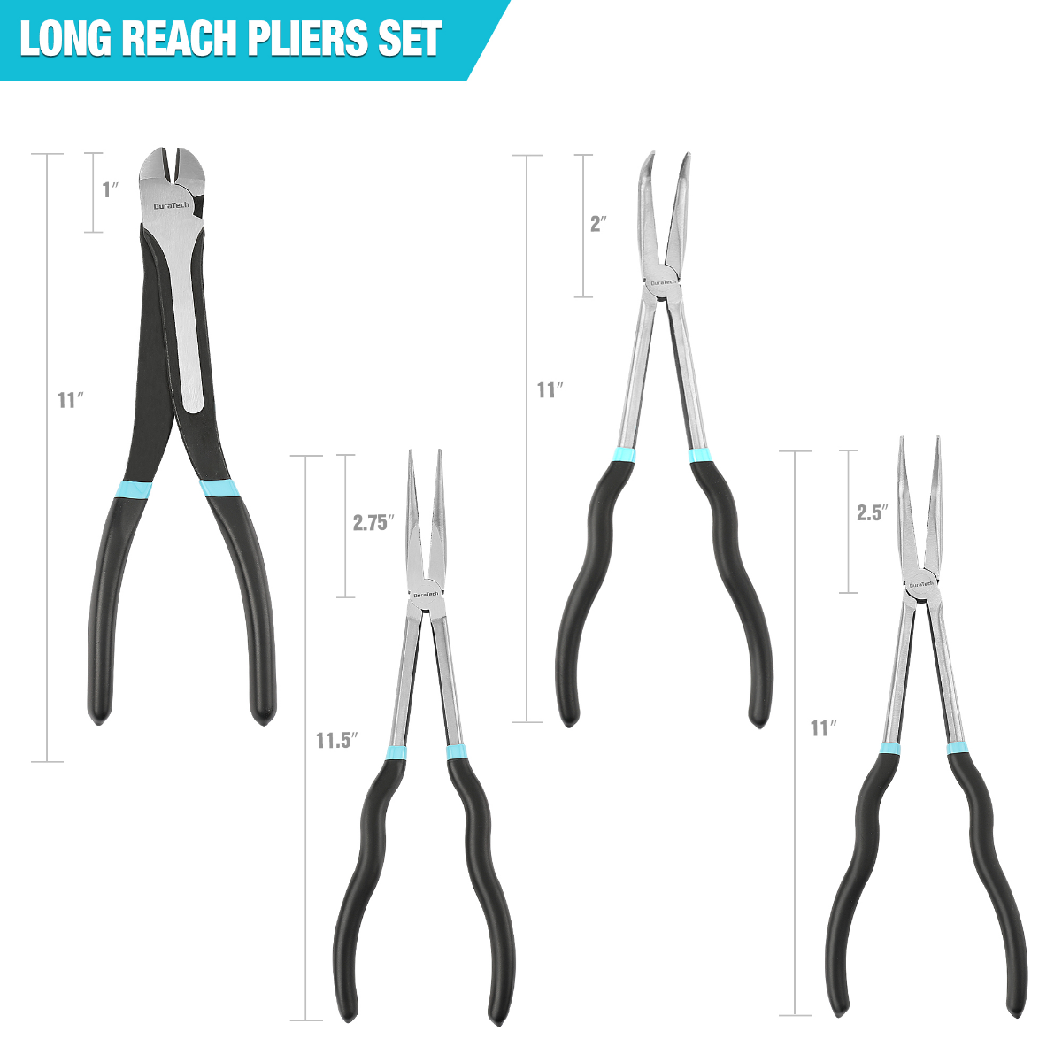 DURATECH 4-Piece Extra Long Needle Nose Pliers Set